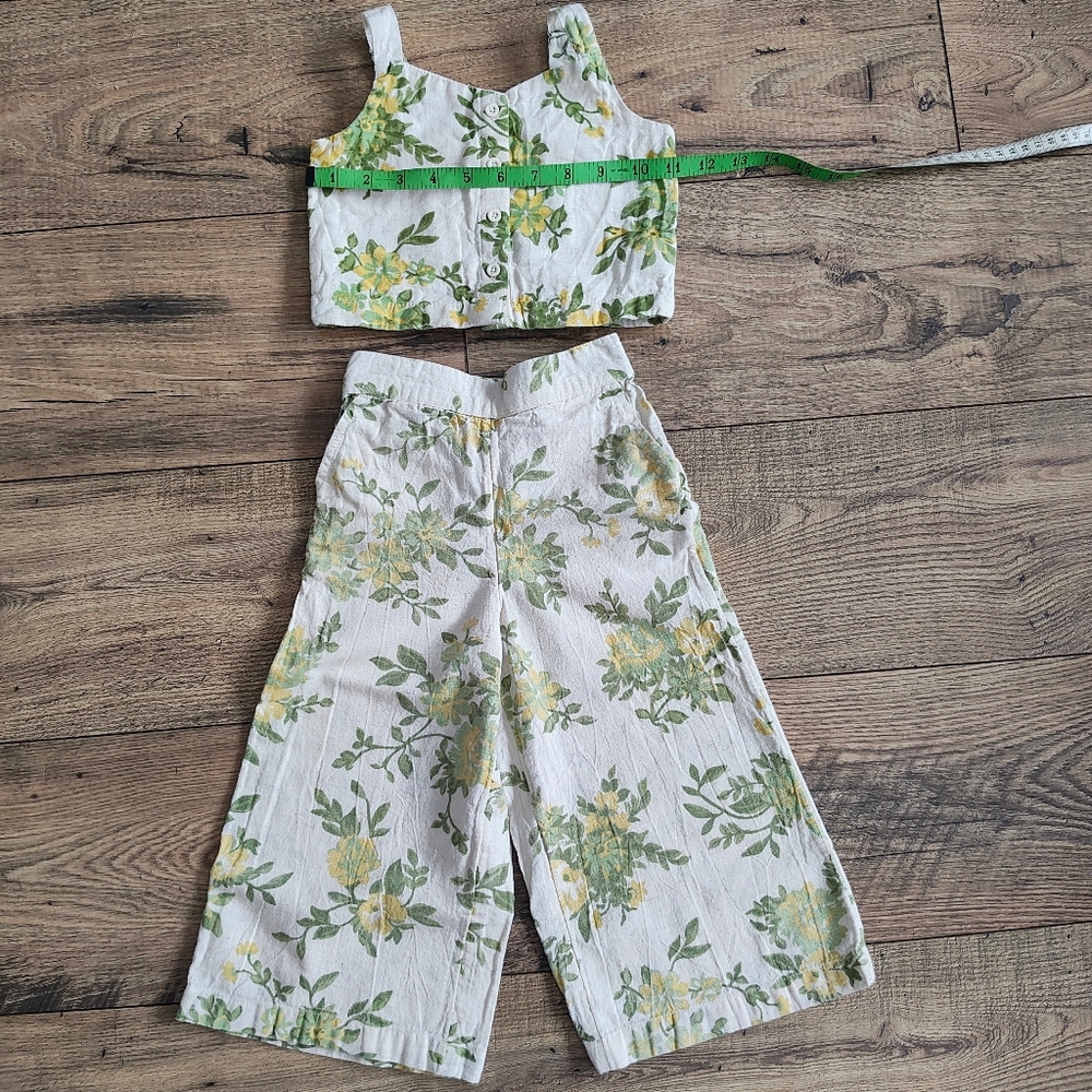 LSA White Floral Crop Top & Wide-Leg Shorts - Yellow, Green